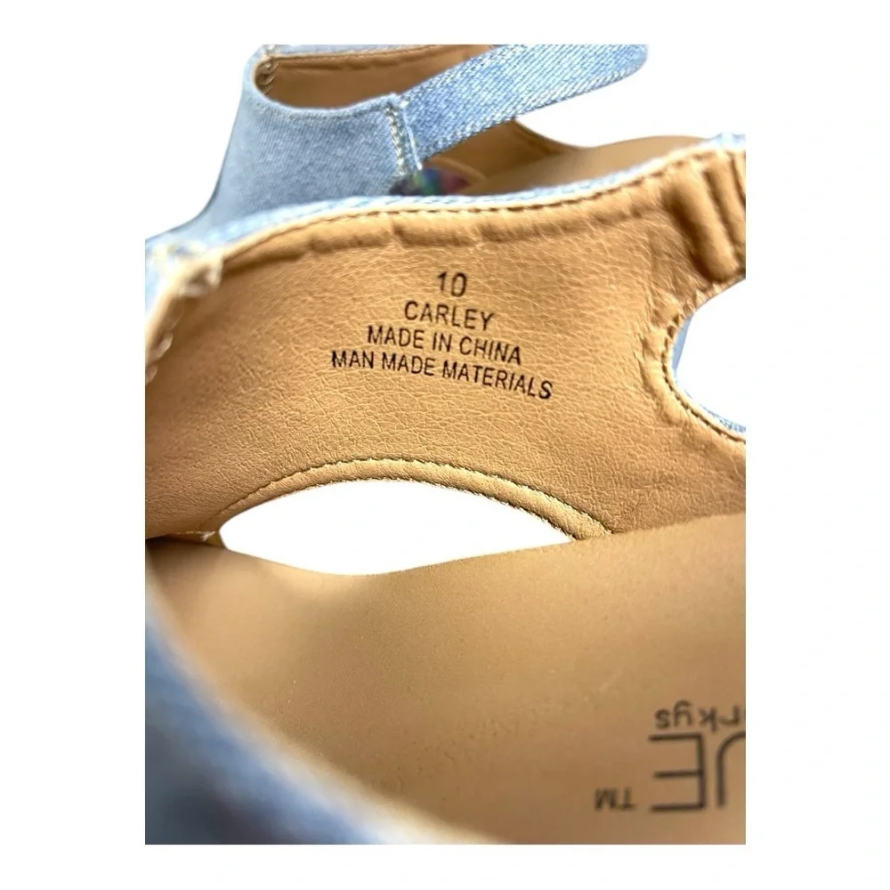 Corkys “Carley” Denim Wedge Sandals - Size 10